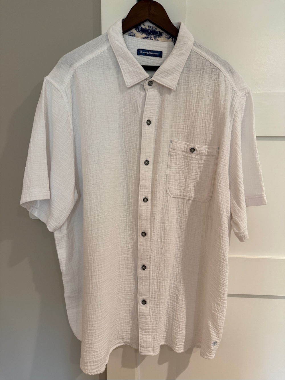 Tommy Bahama White Textured Cotton Shirt Men’s XXL Tall Crinkle Gauze Resort